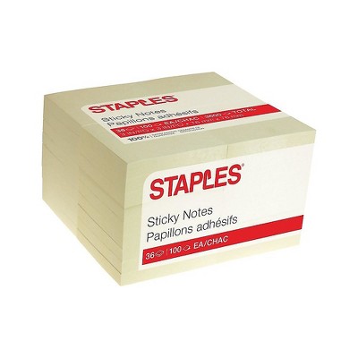 Staples Stickies Standard Notes 3" x 3" 100 Sh./Pad 36 Pads/PK (S-33YR36)