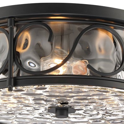 Matte Black Rustic Flush Mount Ceiling Light with Hammered Glass