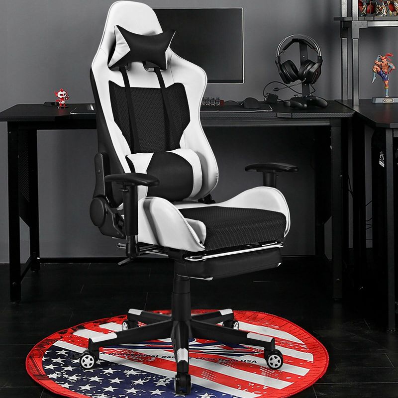 Costway Massage Gaming Chair Reclining Office Chair with Footrest White, 3 of 11