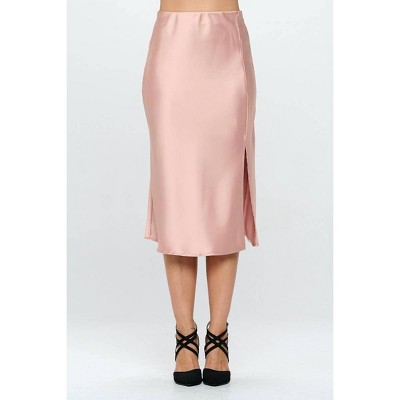 Women's Solid Satin Midi Skirt with Slit - reneec.