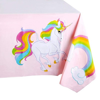 Blue Panda 3 Pack Disposable Plastic Unicorn Rainbow Tablecloth Table Cover Kids Party Supplies, Pink 54"x108"