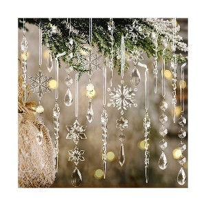 Aoibox 18pcs Christmas Tree Crystal Ornaments Acrylic Snowflake Icicle Drop Hanging Decor for Winter Xmas Party 7.5 x 2.6 inches - 1 of 4