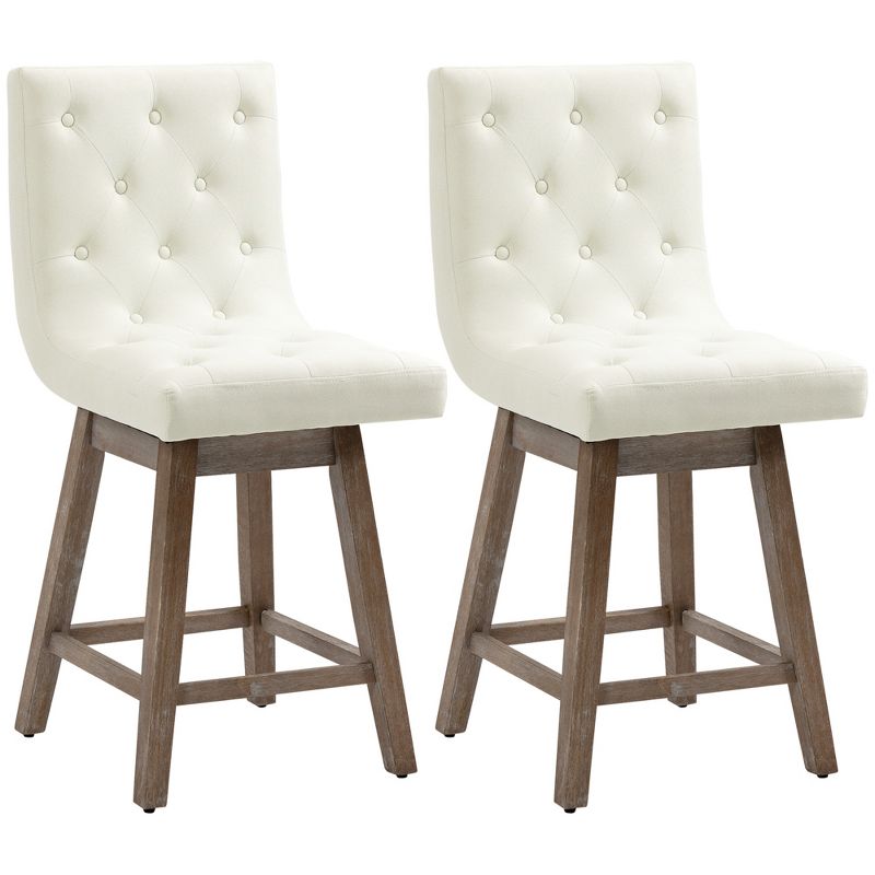 HOMCOM Bar Stools Set of 2, Swivel Bar Chairs, 25.5" High Fabric Tufted Breakfast Barstools for Kitchen Counter, 4 of 7