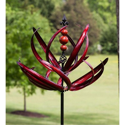 91-inch Red Powder-Coated Metal Kinetic Wind Spinner Garden Stake