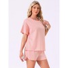 cheibear Women's Casual Pullover Short Sleeve Sleepshirt with Shorts Waffle Pajama Sets - 3 of 4