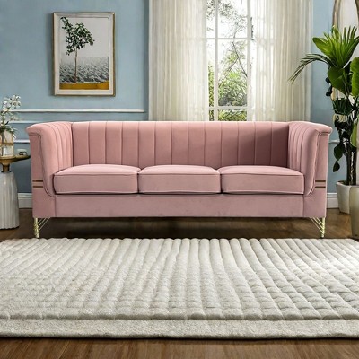 NicBex Couches for Living Room 83" Sofa Velvet Upholstered 3-Seat Couch Soft Sponges Modern Designs Sofa with Gold Legs for Apartment