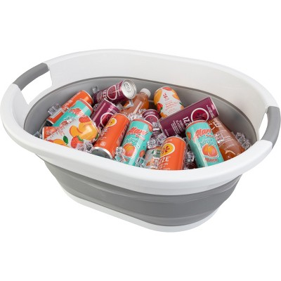 Gray and White 39L Collapsible Plastic Laundry Basket