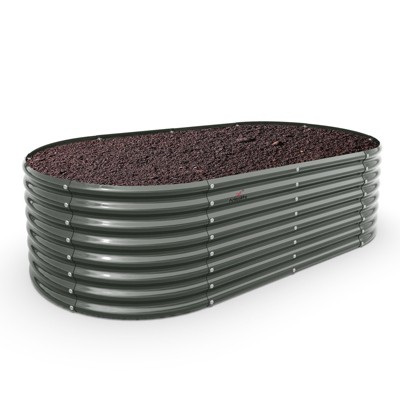 Cesicia 8x4x2ft Gray Oval Galvanized Raised Garden Bed For Vegetables & Flowers