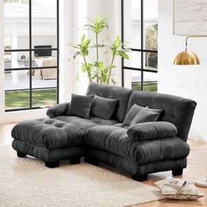 Oversized 2 Seater Loveseat Sofa with 1 Ottomans,Chenille Comfy Cloud Couch with 2 Lumbar Pillows 2 Throw Pillows for Living Room-Tanpinhause - 1 of 4