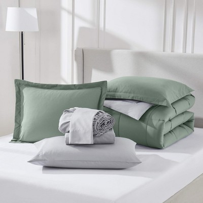 California King Sage Green Microfiber Reversible Bed in a Bag Set