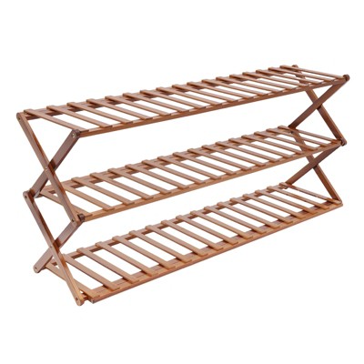 YIYIBYUS Free Standing 3 Tiers Shoe Racks for Closet, Foldable Bamboo Shoe Shelf for  Entryway