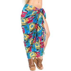 LA LEELA Women's Beach Wrap Bikini Swimwear Cover up Bathing suit Summer Wraps Swimsuit Sarong Skirts for Women One Size Blue, Leaf - 1 of 4