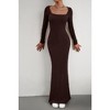 YesFashion Women's 2024 Fall Long Sleeve Square Neck Bodycon Maxi Dresses Sexy Ribbed Knit Long Sweater Lounge Dress - 2 of 4