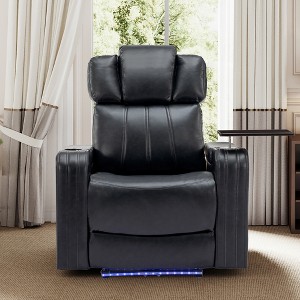 PU Leather Power Recliner with Bluetooth Speaker, LED Lights, USB Ports, Cooling Cup Holder and Swivel Tray for Home Theater Seating - 1 of 4