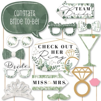 Big Dot of Happiness Boho Botanical Bride - Greenery Bridal Shower and Wedding Party Photo Booth Props Kit - 20 Count