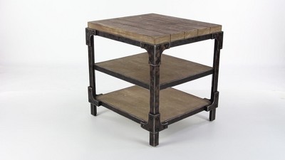 Industrial Brown Fir Wood and Metal 3-Tier Accent Table