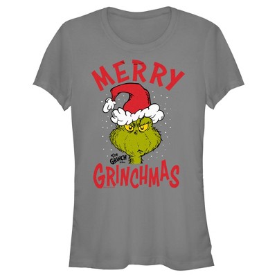 Juniors Womens Dr. Seuss Merry Grinchmas T-shirt - Charcoal - Small ...