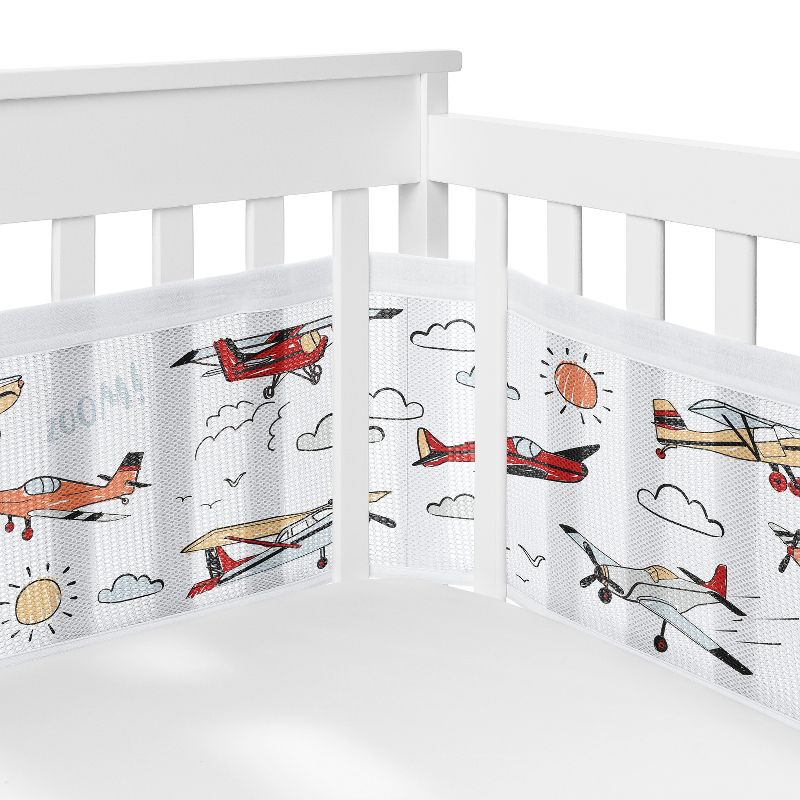 Sweet Jojo Designs Boy Crib Bedding + BreathableBaby Breathable Mesh Liner Airplane Red Blue and White 6pc, 3 of 7