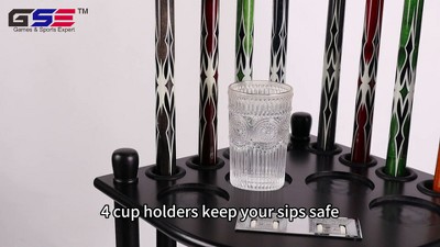 Oak Corner-Style Floor Stand Billiard Pool Cue Rack with Score Counters