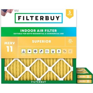 Filterbuy 22x22x1 Air Filter (3-Pack), Pleated MERV 11 Allergen Defense Replacement HVAC AC Furnace Filters (Actual Size: 21.50 x 21.50 x 0.75) - 1 of 4