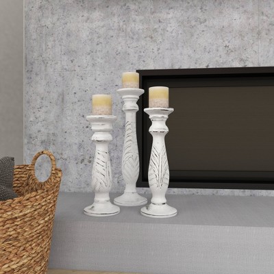 Elegant White Mango Wood Candle Lantern Trio, 18" Height