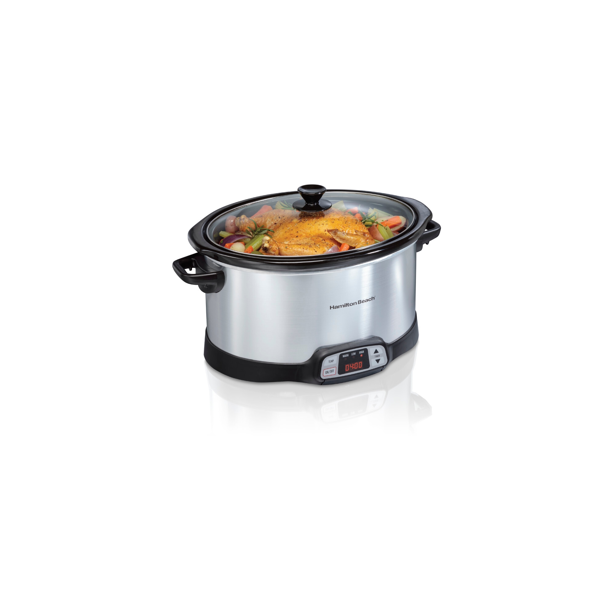 Hamilton Beach 8qt Programmable Slow Cooker - Silver: Stoneware Pot, Automatic Keep Warm, 375W, 8 Quart Stockpot Included