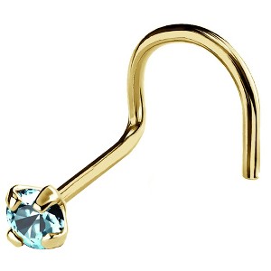 Jewelry Avalanche 22G 14K Gold Nose Screw Nose Stud with Blue Topaz Gemstone - 1 of 2