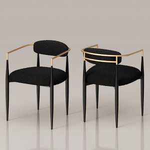 Black Boucle Dining Chair Set of 2, Mid-Century Luxury Upholstered Armchairs for Kitchen Restaurant Cafe-Morden Fort - 1 of 4