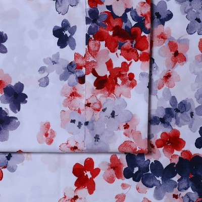 Juliette Red Floral Print Queen Microfiber Deep Pocket Sheet Set