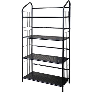 Metal Utility Bookcase Bookshelf Rack Black Finish - 1 of 2