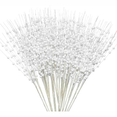 Joyfy Christmas Tree Decoration, 24 Pcs Christmas Tree Berry Stem, Glittery Twigs Decorative Bead Sticks for Christmas Tree, White/Gold
