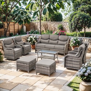 Gymojoy 8 Pieces Outdoor Patio Sofa Ottoman with Swivel Chairs Table - 1 of 4