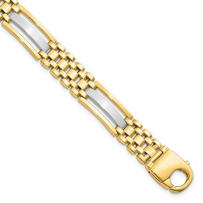 Black Bow Jewelry Men's 9.25mm 14k Two Tone Gold Polished & Satin Link Bracelet, 8.5 In