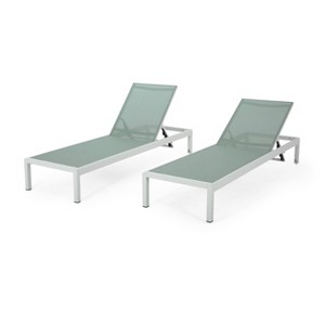 Cape Coral 2pk Outdoor Acacia Wood Chaise Lounges: Breathable Mesh, Adjustable, Wheels - Christopher Knight Home - 1 of 4