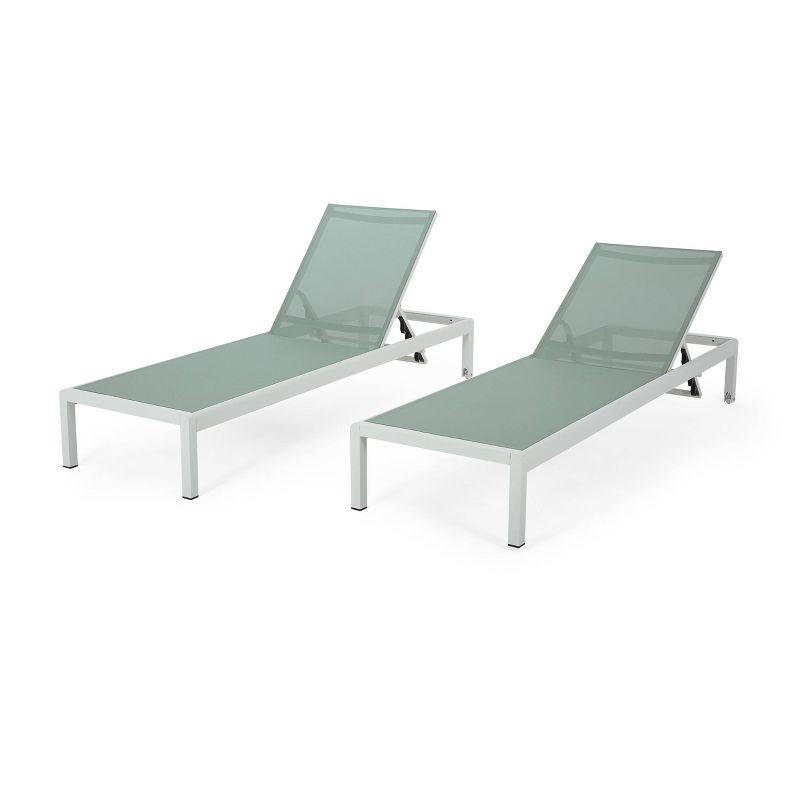 Cape Coral 2pk Outdoor Acacia Wood Chaise Lounges - Green/White - Christopher Knight Home, 1 of 16