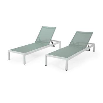 Cape Coral 2pk Outdoor Acacia Wood Chaise Lounges - Green/White - Christopher Knight Home