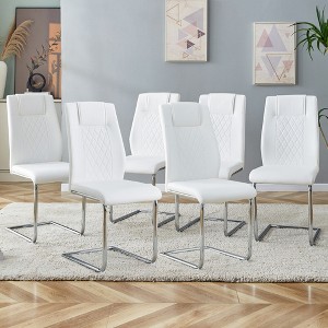 DOMETOUR Modern Faux Leather Dining Chairs Set of 6, Upholstered Metal Legs, for Kitchen, Living, Bedroom, White PU - 1 of 4