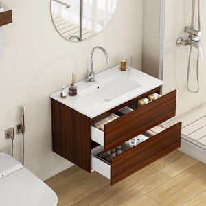 KWPZQEB 32" Modern Wall-Mounted Bathroom Vanity with Sink Combo, Floating Cabinet with 2 Drawer & Unique Handle-Free Design for Small Space - 1 of 4