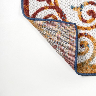 Mediterranean Trellis Blue Rectangular Washable Indoor/Outdoor Rug