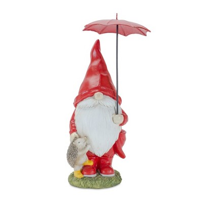 Whimsical Multicolor Resin Garden Gnomes with Umbrellas, Set of 4