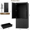 Wooden Armoire Wardrobe Closet with Drawers, Wardrobe Cabinet with Hanging Rod, 2 Doors Clothing Storage Cabinet, Louvered Door 69.5" - 3 of 4