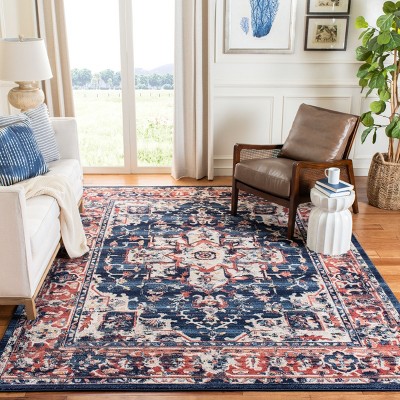 Charleston Navy and Red Synthetic 8' x 10' Area Rug