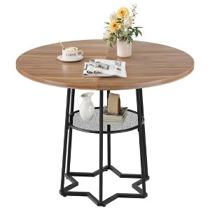 Garvee Round Dining Table for 4,Wood Dining Room Table with Storage Shelf,Kitchen Table with Metal Base,for Home Dining Room Living Room,(Only Table) - 1 of 4