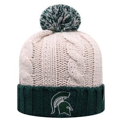 NCAA Michigan State Spartans Women's Natural Cable Knit Cuffed Beanie with Pom