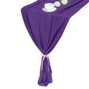 Unique Bargains  Light Elegant Romantic Chiffon Table Runner 27.5" x 118" 2 Pcs - 1 of 4