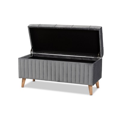 Hanley Grey Velvet Upholstered Wood Storage Ottoman