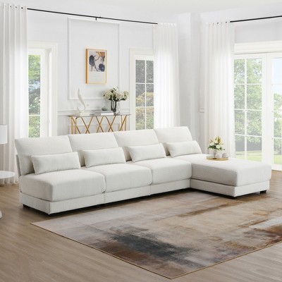Whisen Oversized Wide Seat Sectional Sofa with Reversible Chaise, 5-seat Convertible Armless Comfy Couch for Living Room