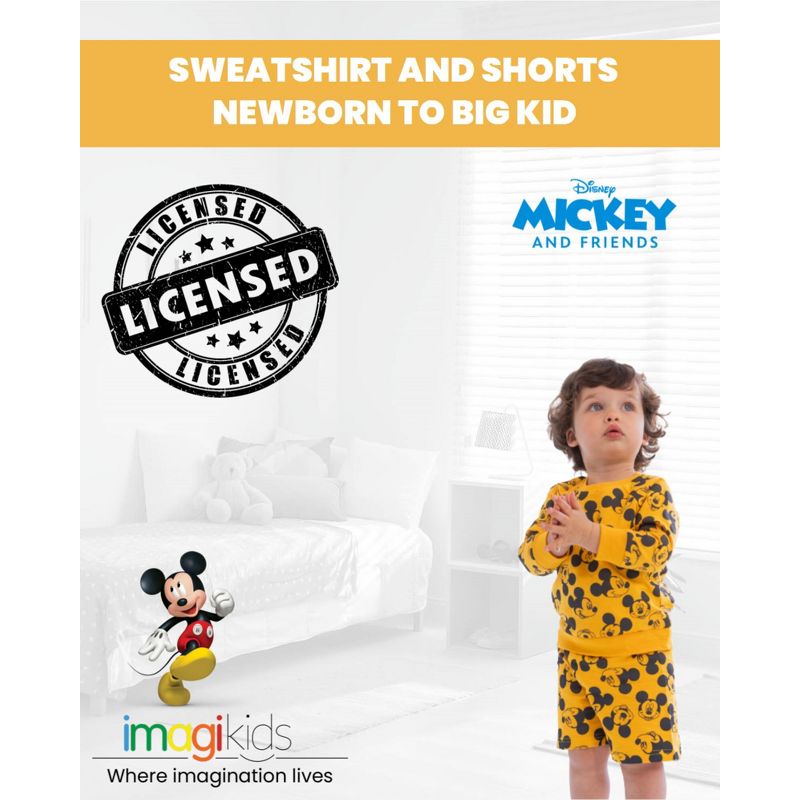 Disney Mickey Mouse French Terry Sweatshirt & Shorts Grey, 4 of 8