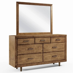 Aurora Mid Century 7 Drawer Wood Dresser & Mirror Set Brown - Abbyson Living