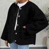 Womens Coat Collarless Casual Long Sleeve Button Front Plush Jacket with Pockets - 2 of 2